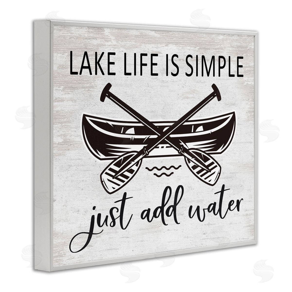 Lettered and Lined Lake Life Canoe Ores Rustic Cabin Typography  White Framed Giclee Wall Art Print