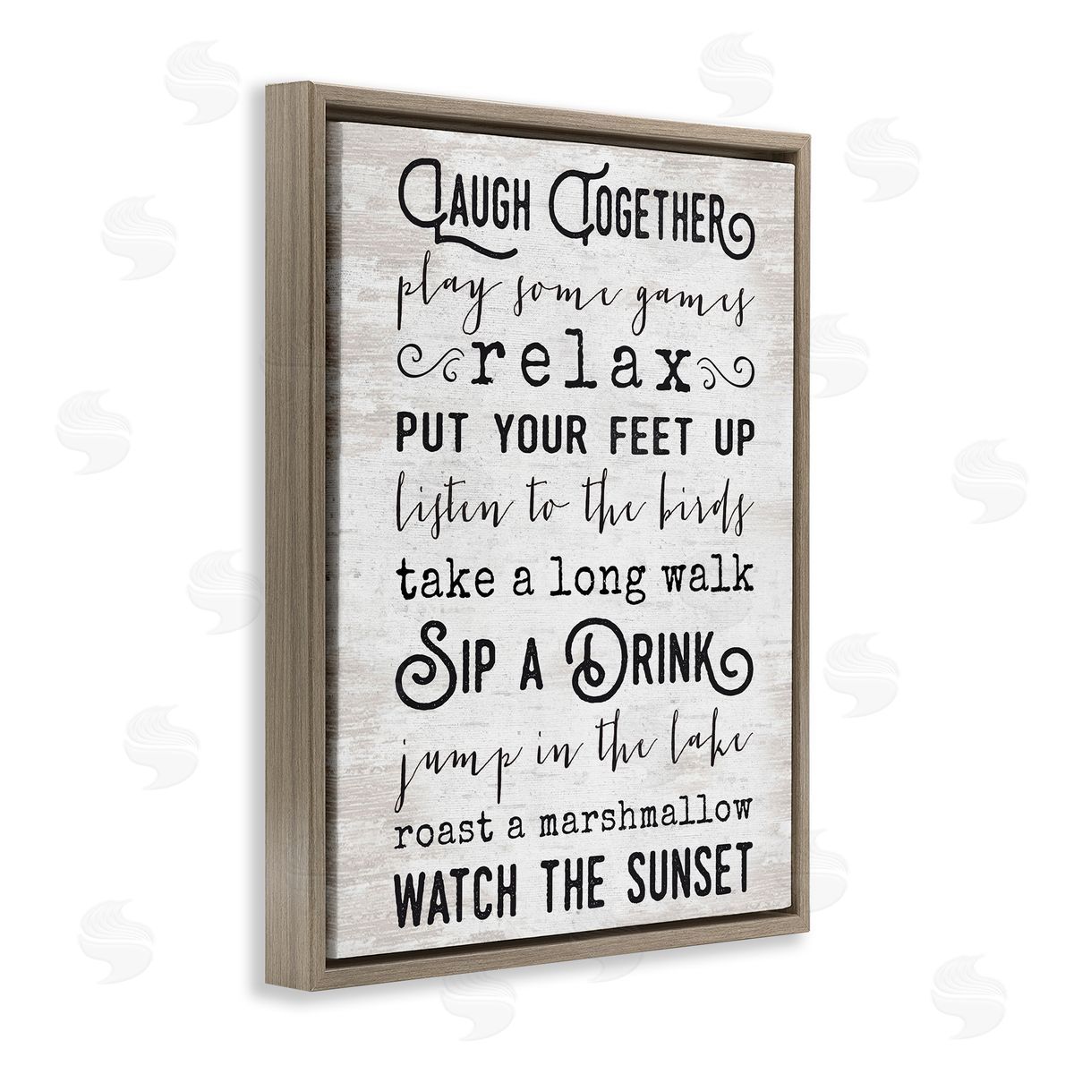 Lettered and Lined Lake Rules Relaxing List Rustic Weathered Pattern Brown Floating Frame Canvas Wall Art Print