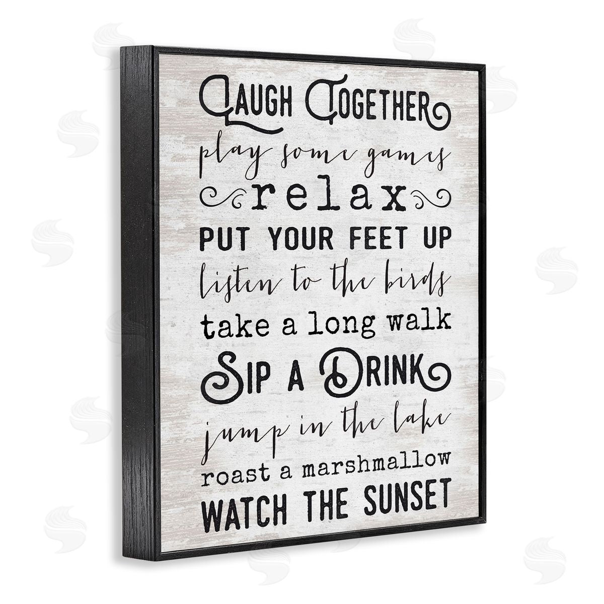 Lettered and Lined Lake Rules Relaxing List Rustic Weathered Pattern Black Framed Giclee Wall Art Print