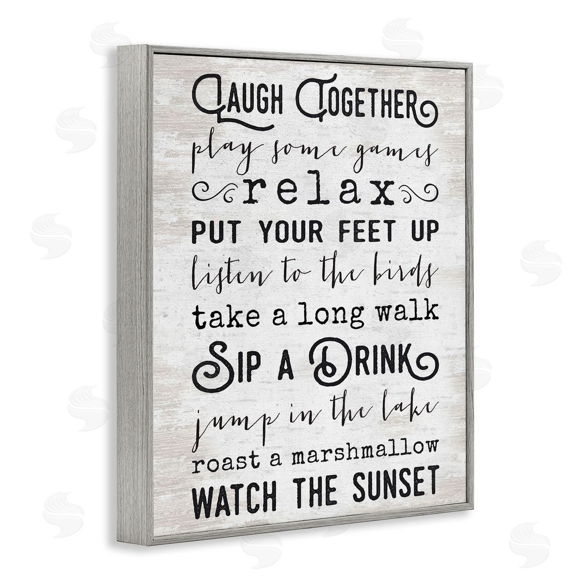 Lettered and Lined Lake Rules Relaxing List Rustic Weathered Pattern Gray Framed Giclee Wall Art Print