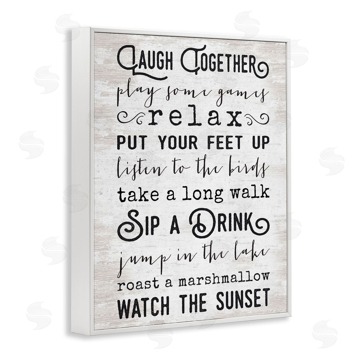 Lettered and Lined Lake Rules Relaxing List Rustic Weathered Pattern White Framed Giclee Wall Art Print