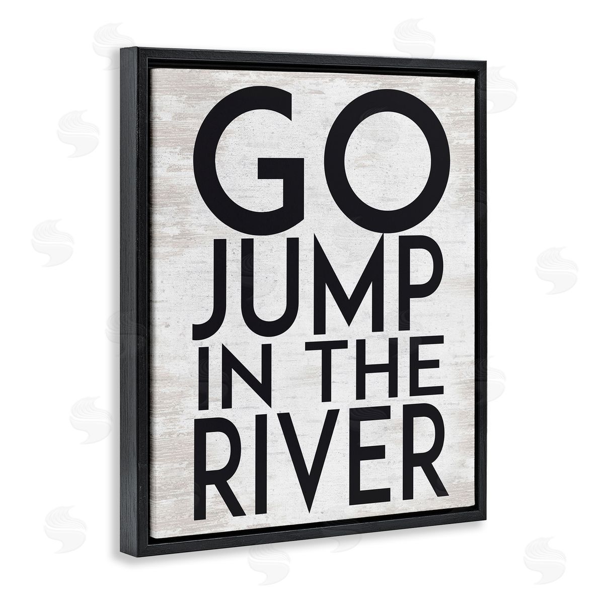 Lettered and Lined Jump in the River Motivational Lake House Phrase Black Floating Frame Canvas Wall Art Print