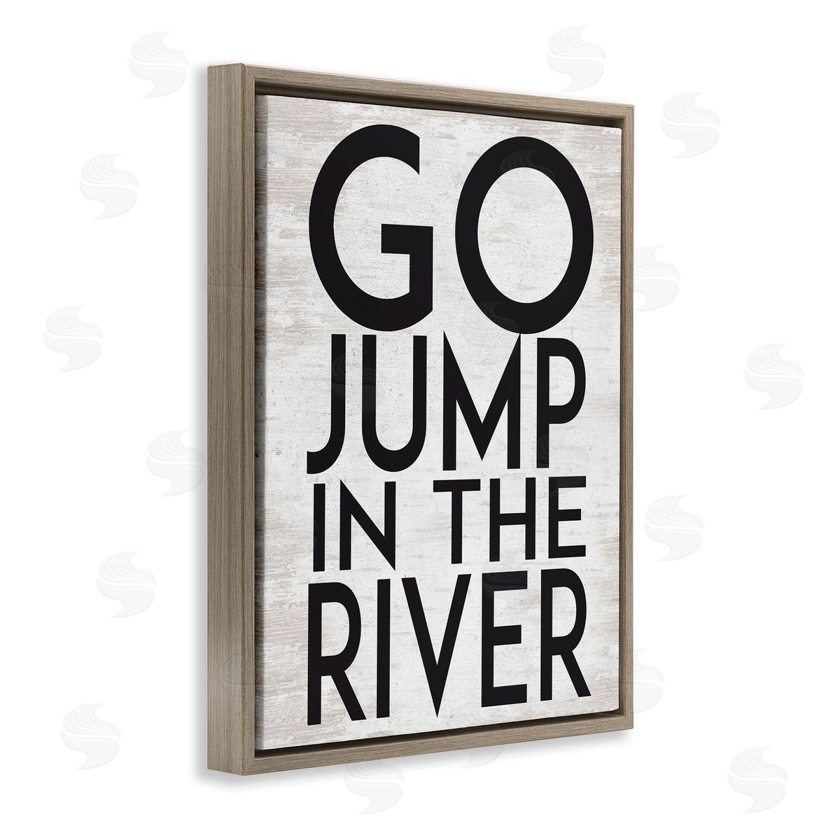 Lettered and Lined Jump in the River Motivational Lake House Phrase Brown Floating Frame Canvas Wall Art Print