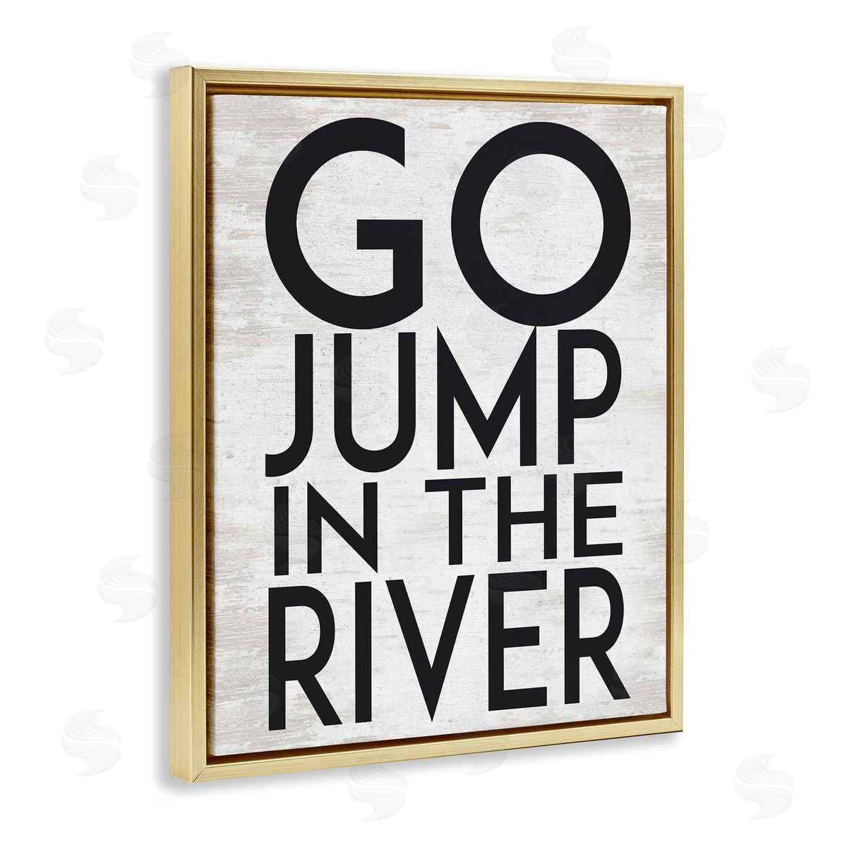 Lettered and Lined Jump in the River Motivational Lake House Phrase Gold Floating Frame Canvas Wall Art Print