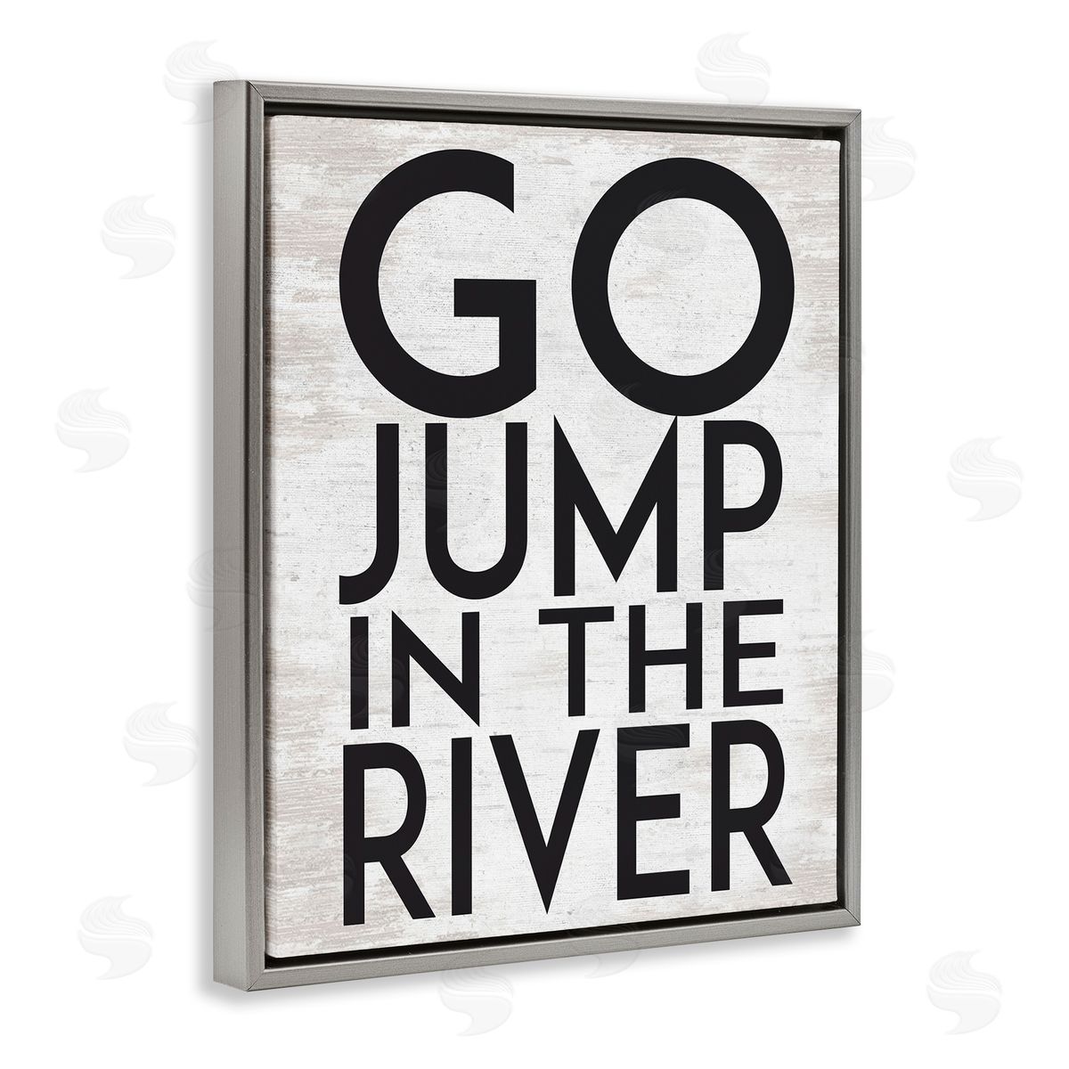 Lettered and Lined Jump in the River Motivational Lake House Phrase Gray Floating Frame Canvas Wall Art Print