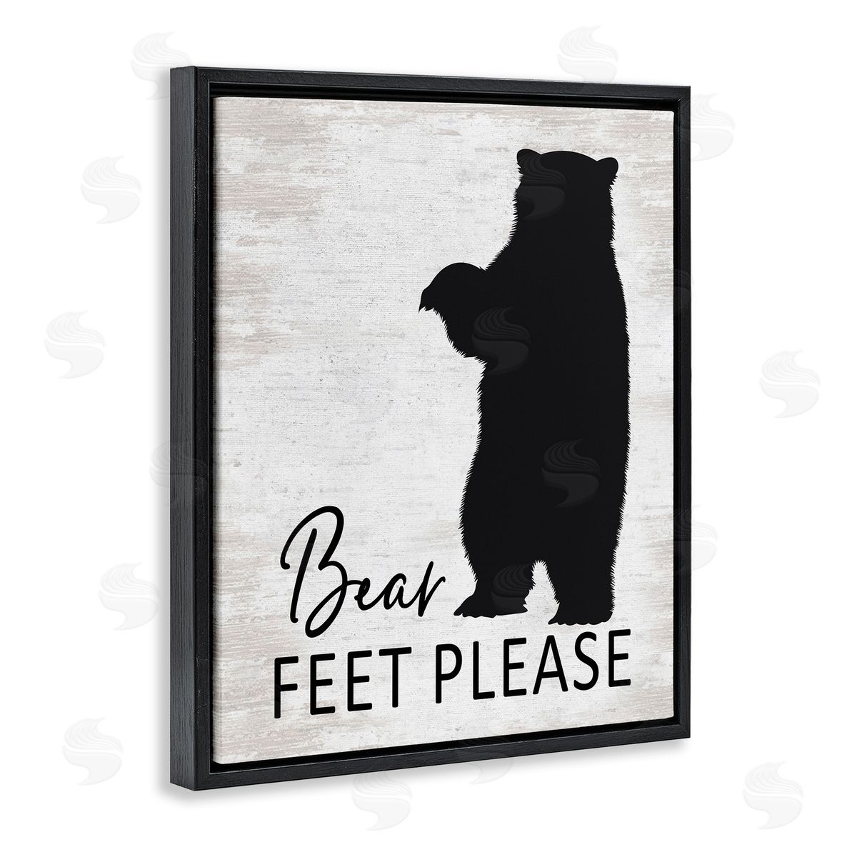 Lettered and Lined Bear Feet Remove Shoes Cabin Entrance Sign Black Floating Frame Canvas Wall Art Print