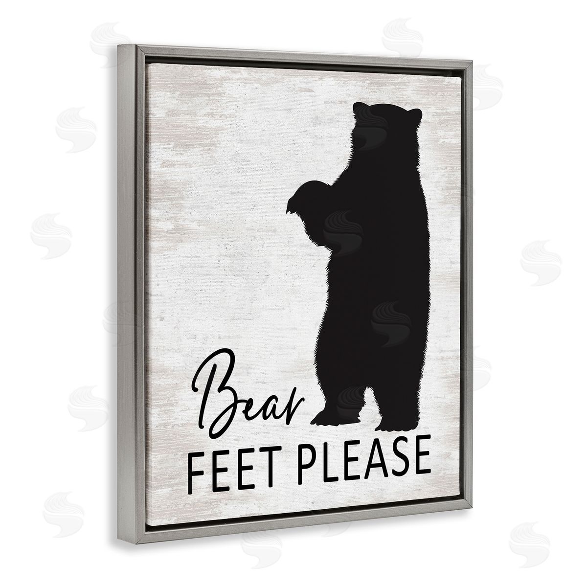 Lettered and Lined Bear Feet Remove Shoes Cabin Entrance Sign Gray Floating Frame Canvas Wall Art Print
