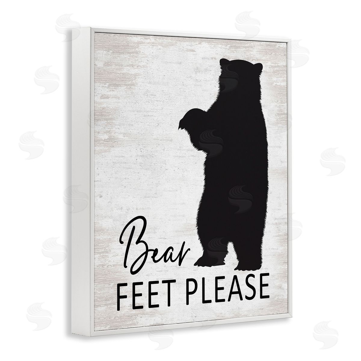 Lettered and Lined Bear Feet Remove Shoes Cabin Entrance Sign White Framed Giclee Wall Art Print