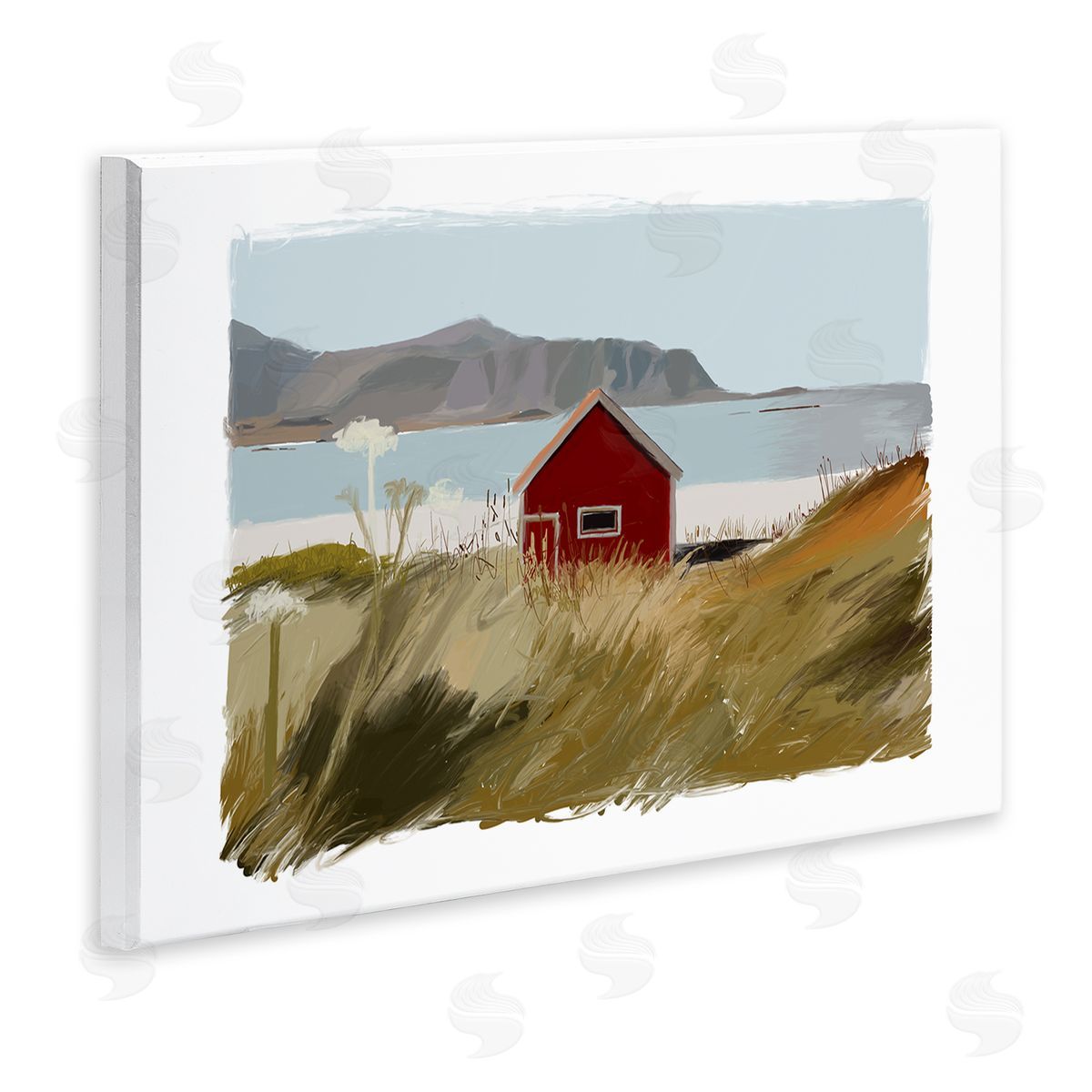 J. Weiss Lakeside Rural Red House Distant Mountain View  Wall Plaque Art Print