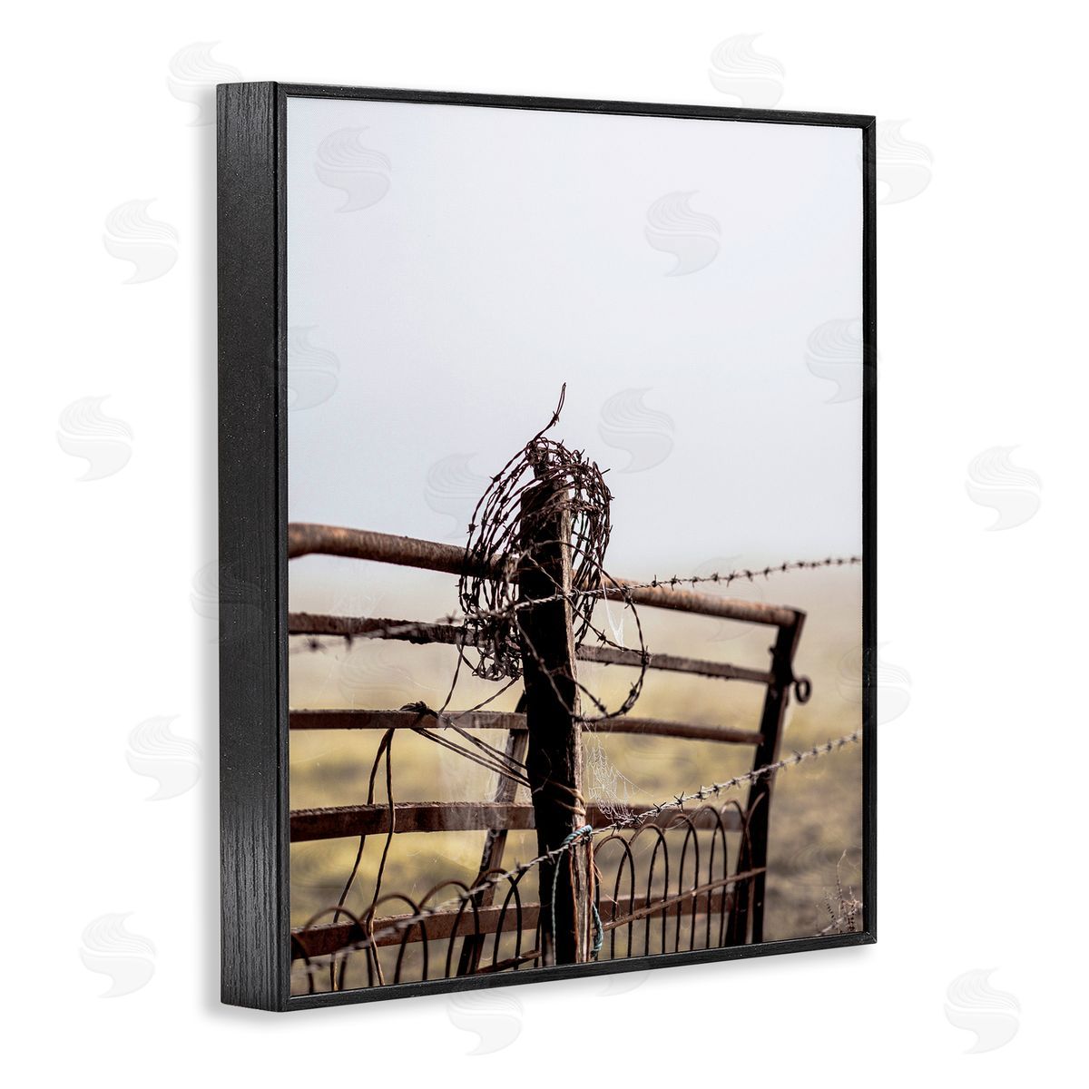 Leah Straatsma - NOT LICENSED YET Rural Meadow Fence Barbed Wire Countryside Photography Black Framed Giclee Wall Art Print