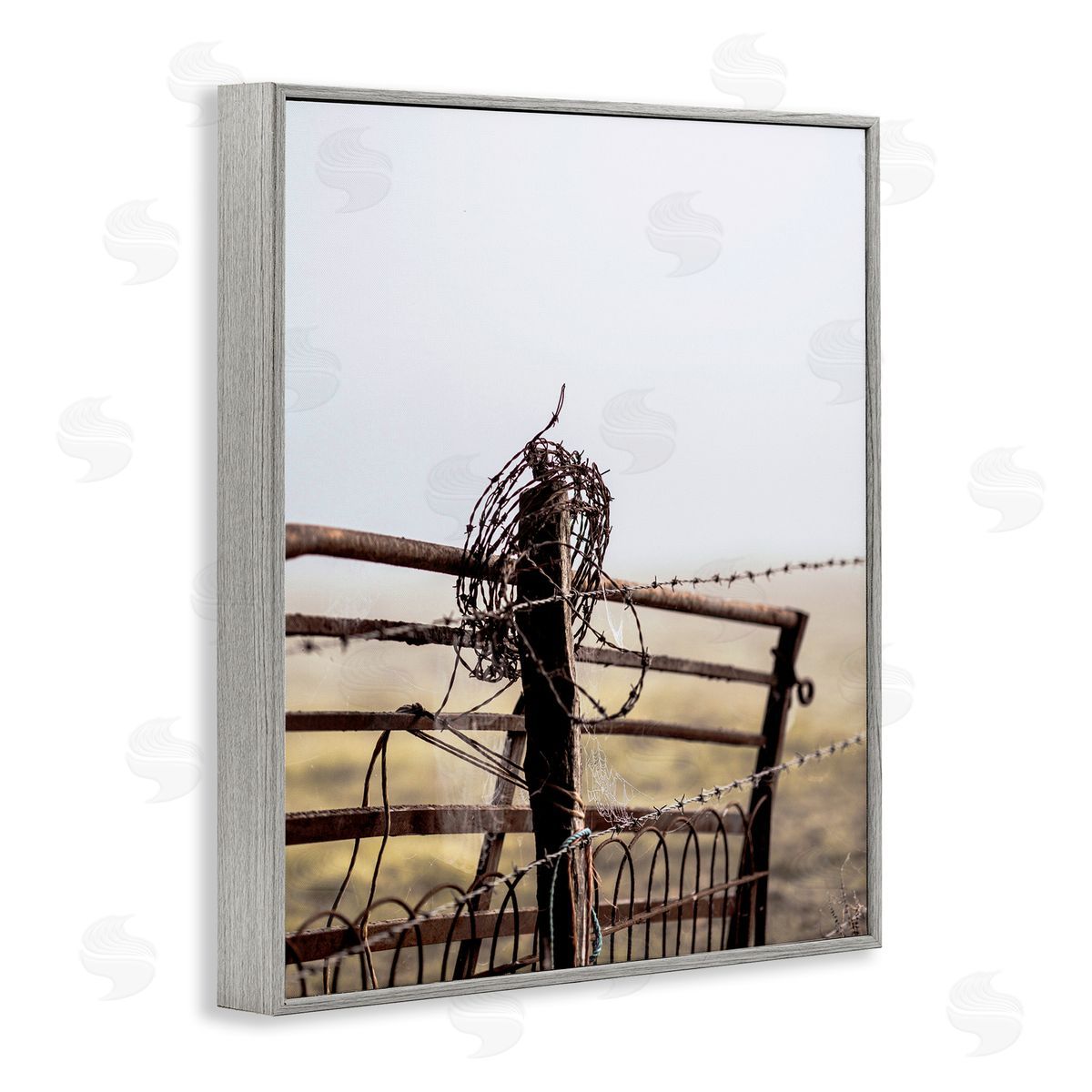Leah Straatsma - NOT LICENSED YET Rural Meadow Fence Barbed Wire Countryside Photography Gray Framed Giclee Wall Art Print