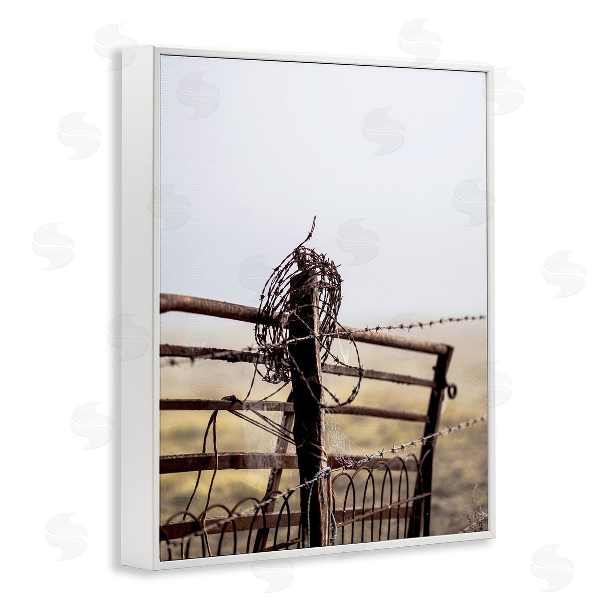 Leah Straatsma - NOT LICENSED YET Rural Meadow Fence Barbed Wire Countryside Photography White Framed Giclee Wall Art Print