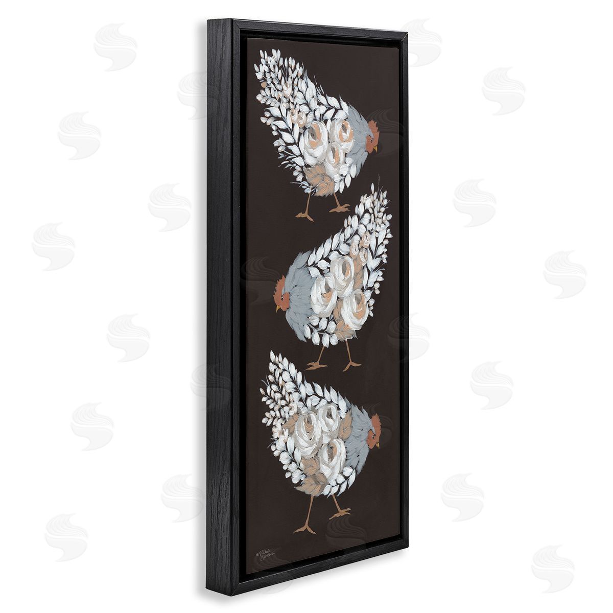 Abstract Floral Body Hens Black Floating Frame Canvas Wall Art, Home Decor by Michele Norman
