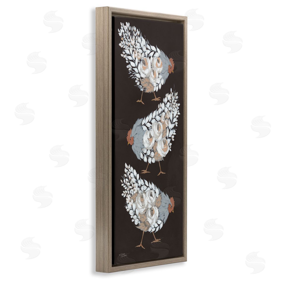 Abstract Floral Body Hens Brown Floating Frame Canvas Wall Art, Home Decor by Michele Norman