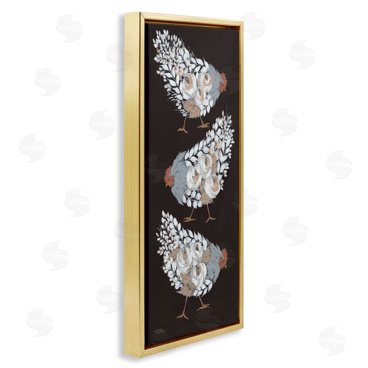 Abstract Floral Body Hens Gold Floating Frame Canvas Wall Art, Home Decor by Michele Norman