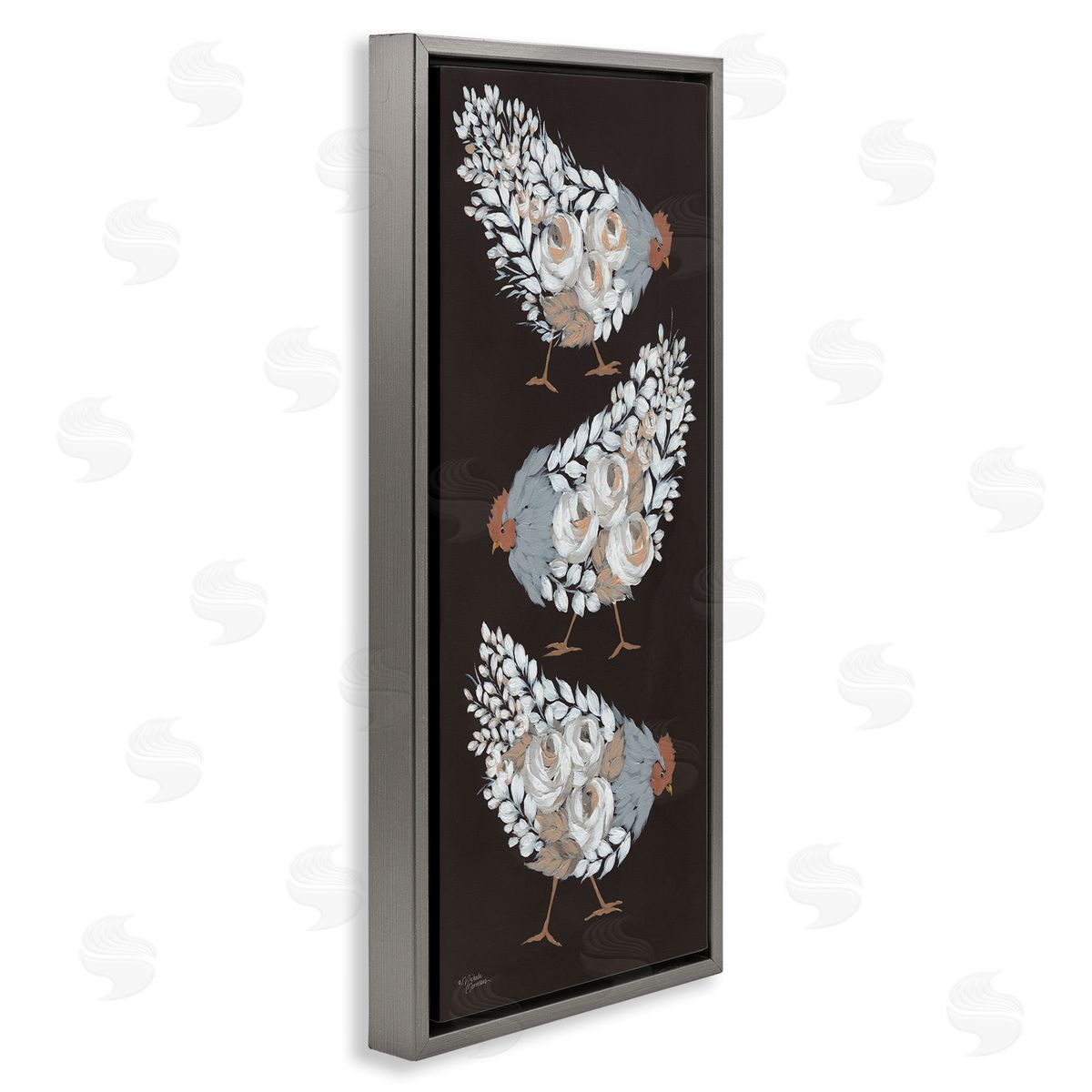 Abstract Floral Body Hens Grey Floating Frame Canvas Wall Art, Home Decor by Michele Norman