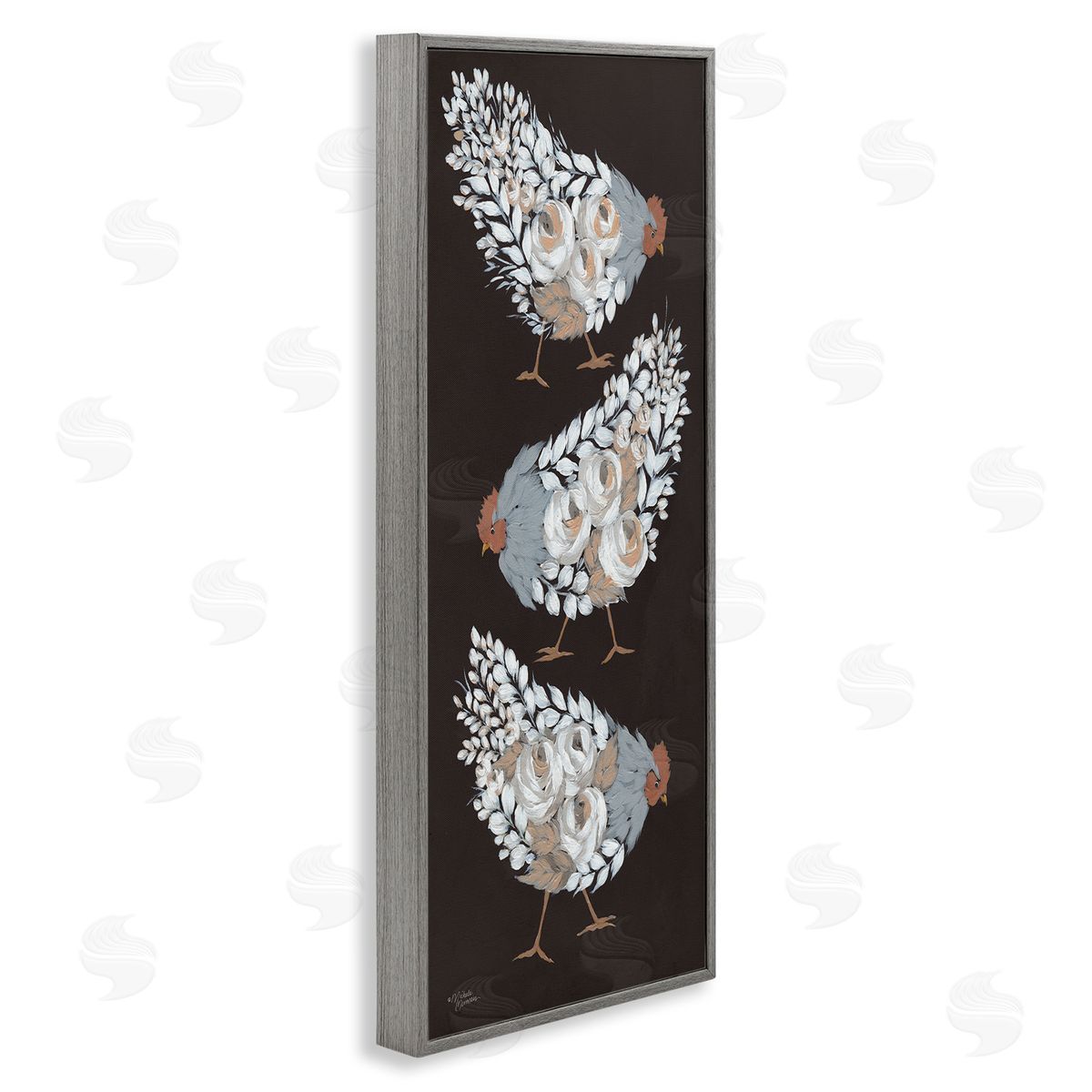 Abstract Floral Body Hens Grey Frame Print Wall Art, Home Decor by Michele Norman