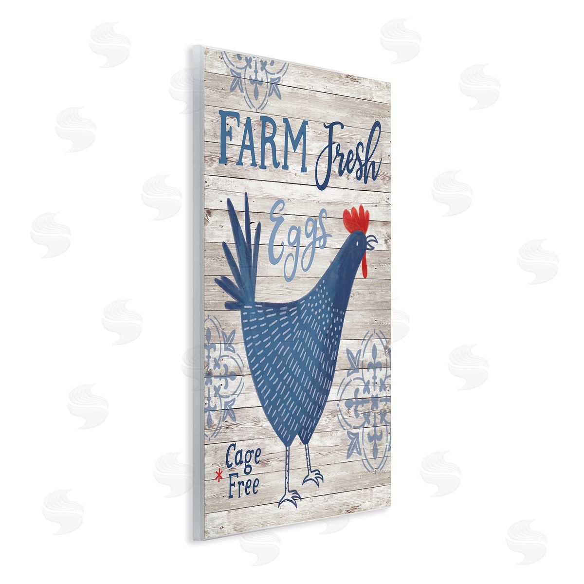 Nina Seven Farm Fresh Eggs Blue Rustic Chicken Planked Pattern Wall Plaque Art Print