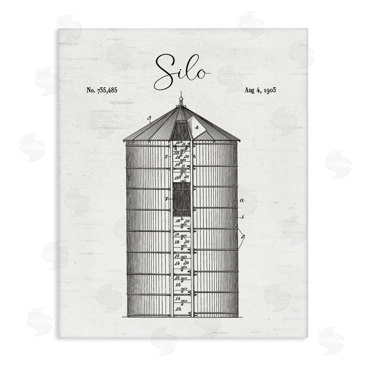 Lettered and Lined Detailed Silo Diagram Rustic Countryside Farm Structure  Stretched Canvas Wall Art Print