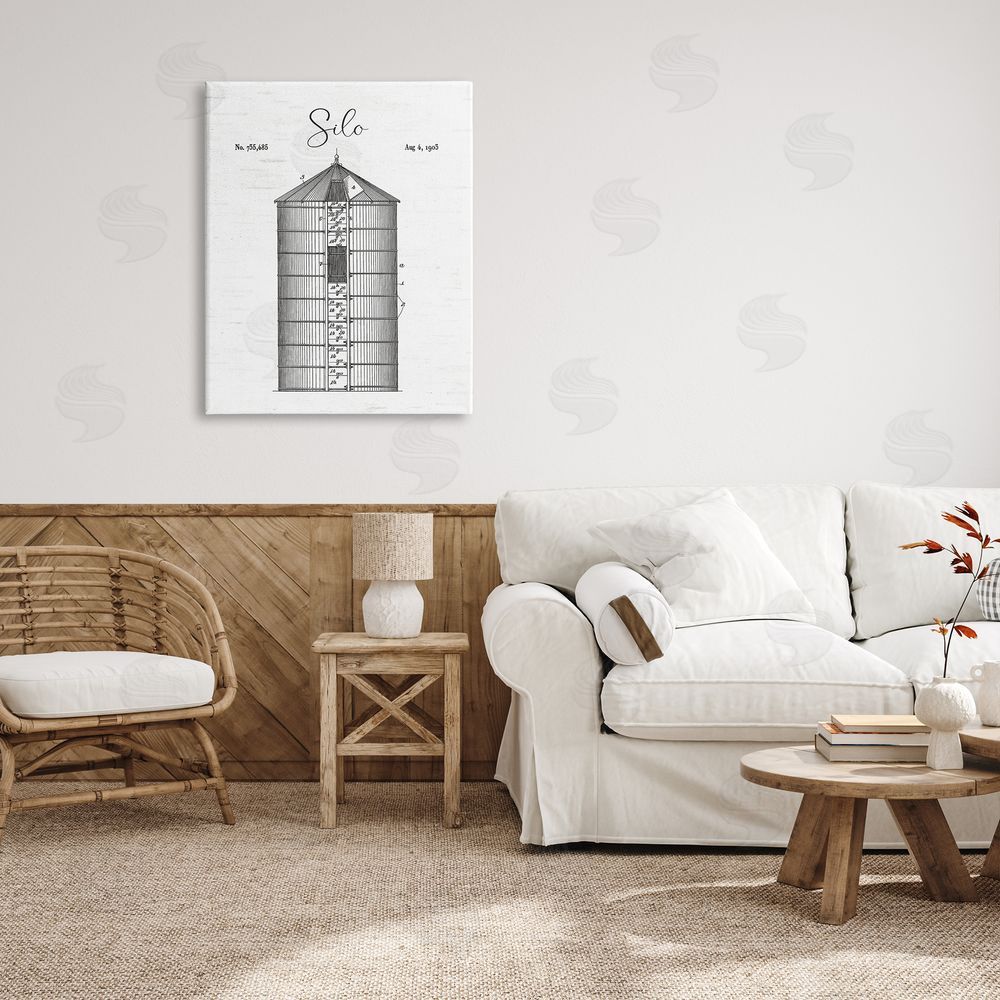 Lettered and Lined Detailed Silo Diagram Rustic Countryside Farm Structure Canvas Wall Art Print in Room
