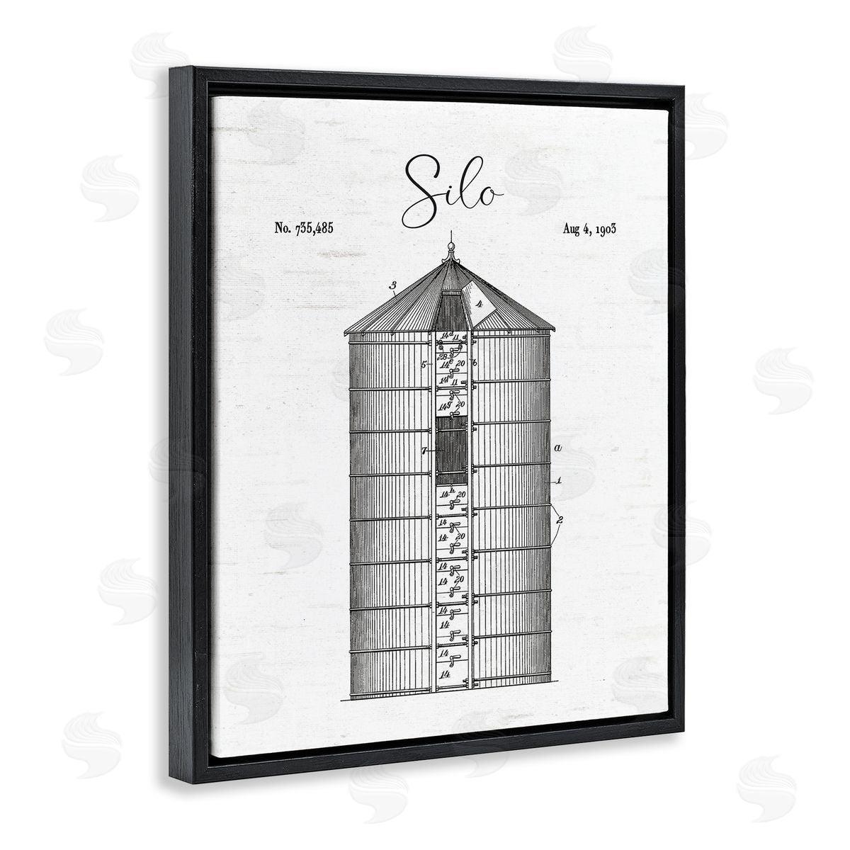 Lettered and Lined Detailed Silo Diagram Rustic Countryside Farm Structure Black Floating Frame Canvas Wall Art Print
