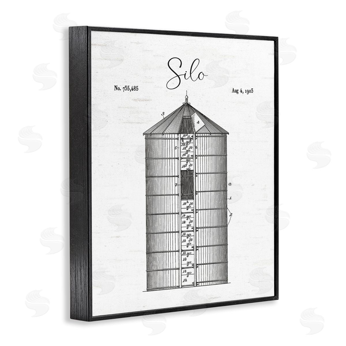 Lettered and Lined Detailed Silo Diagram Rustic Countryside Farm Structure Black Framed Giclee Wall Art Print