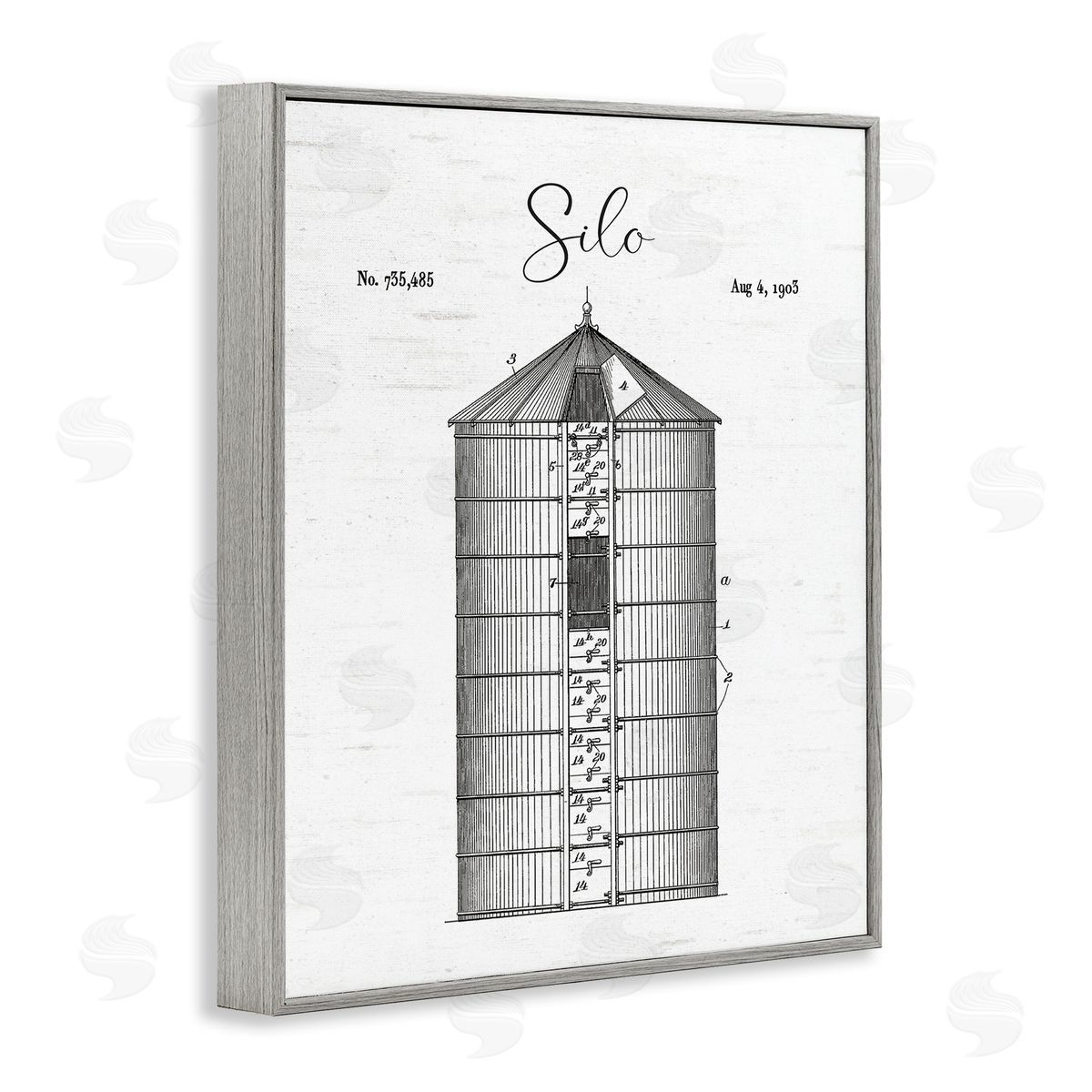 Lettered and Lined Detailed Silo Diagram Rustic Countryside Farm Structure Gray Framed Giclee Wall Art Print