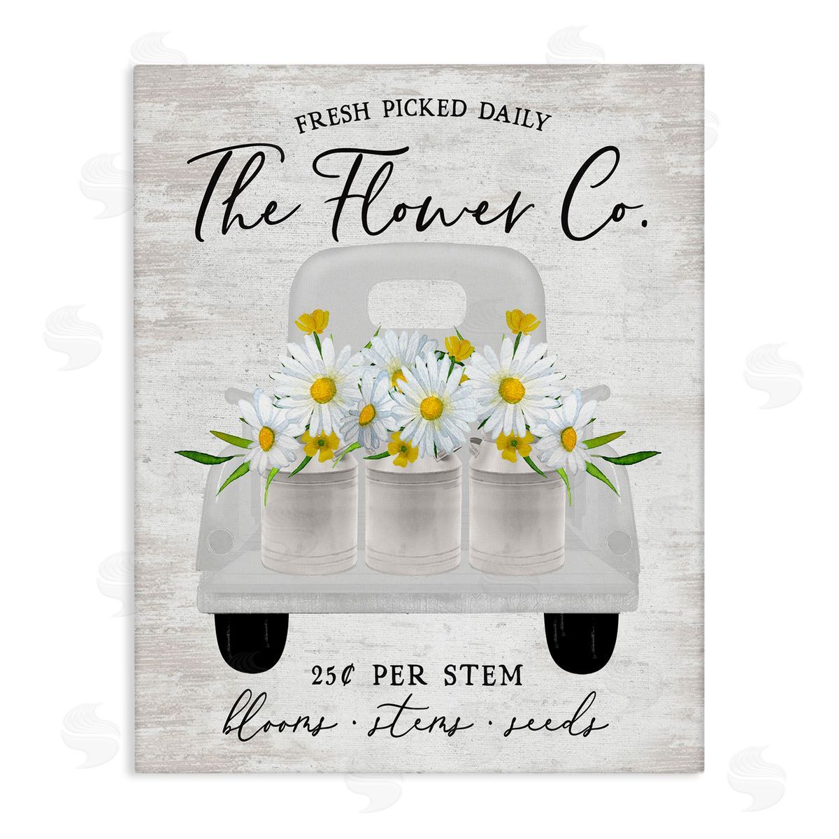 Lettered and Lined Vintage Flower Co. Daisy Blooms Filled Pickup Truck Stretched Canvas Wall Art Print