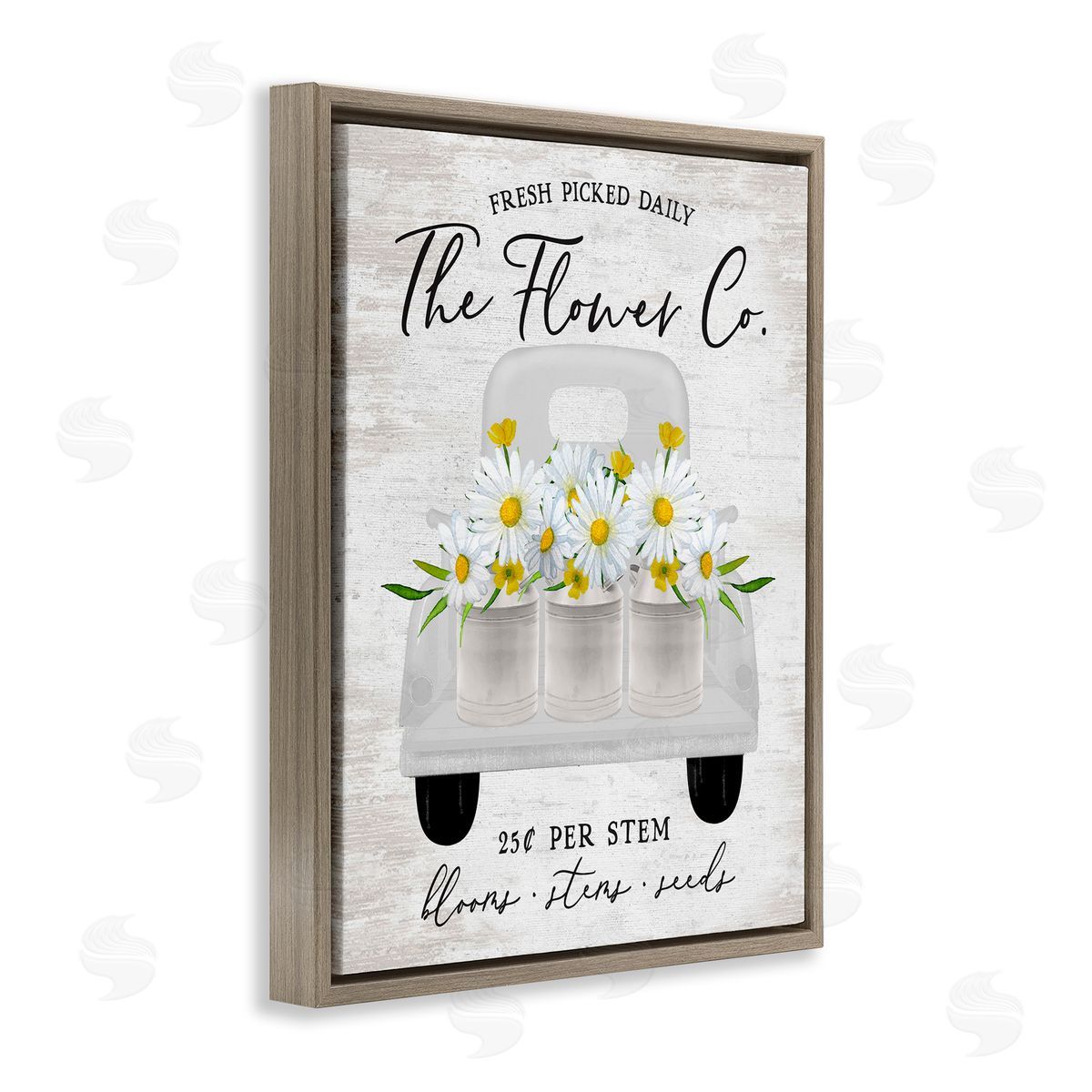 Lettered and Lined Vintage Flower Co. Daisy Blooms Filled Pickup Truck Brown Floating Frame Canvas Wall Art Print