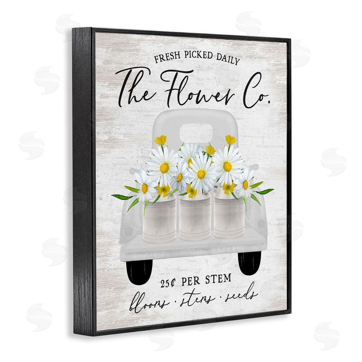 Lettered and Lined Vintage Flower Co. Daisy Blooms Filled Pickup Truck Black Framed Giclee Wall Art Print