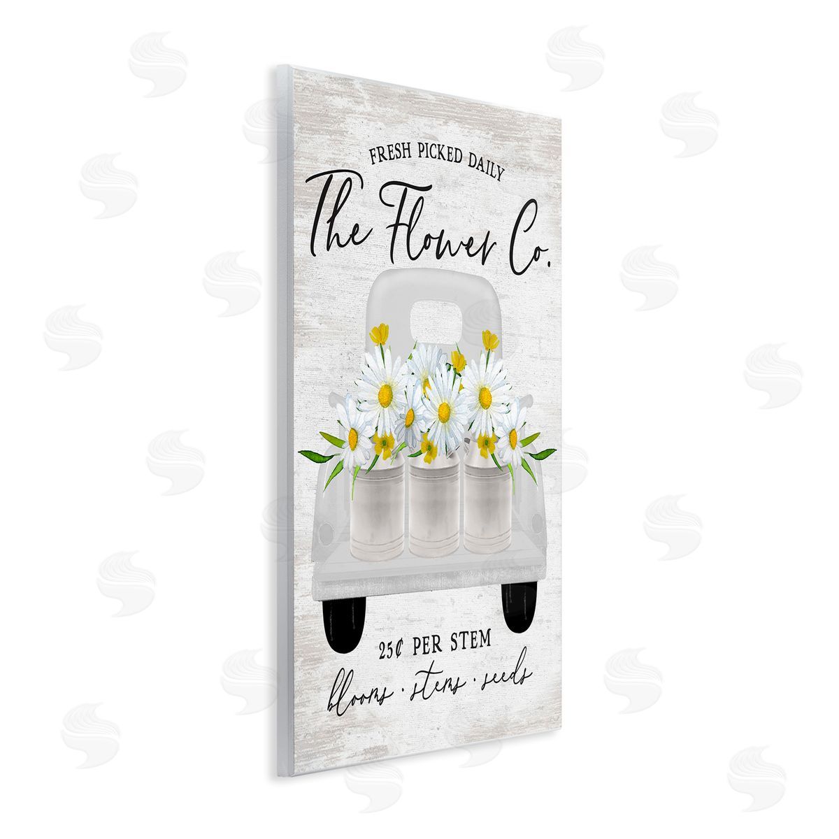 Lettered and Lined Vintage Flower Co. Daisy Blooms Filled Pickup Truck Wall Plaque Art Print