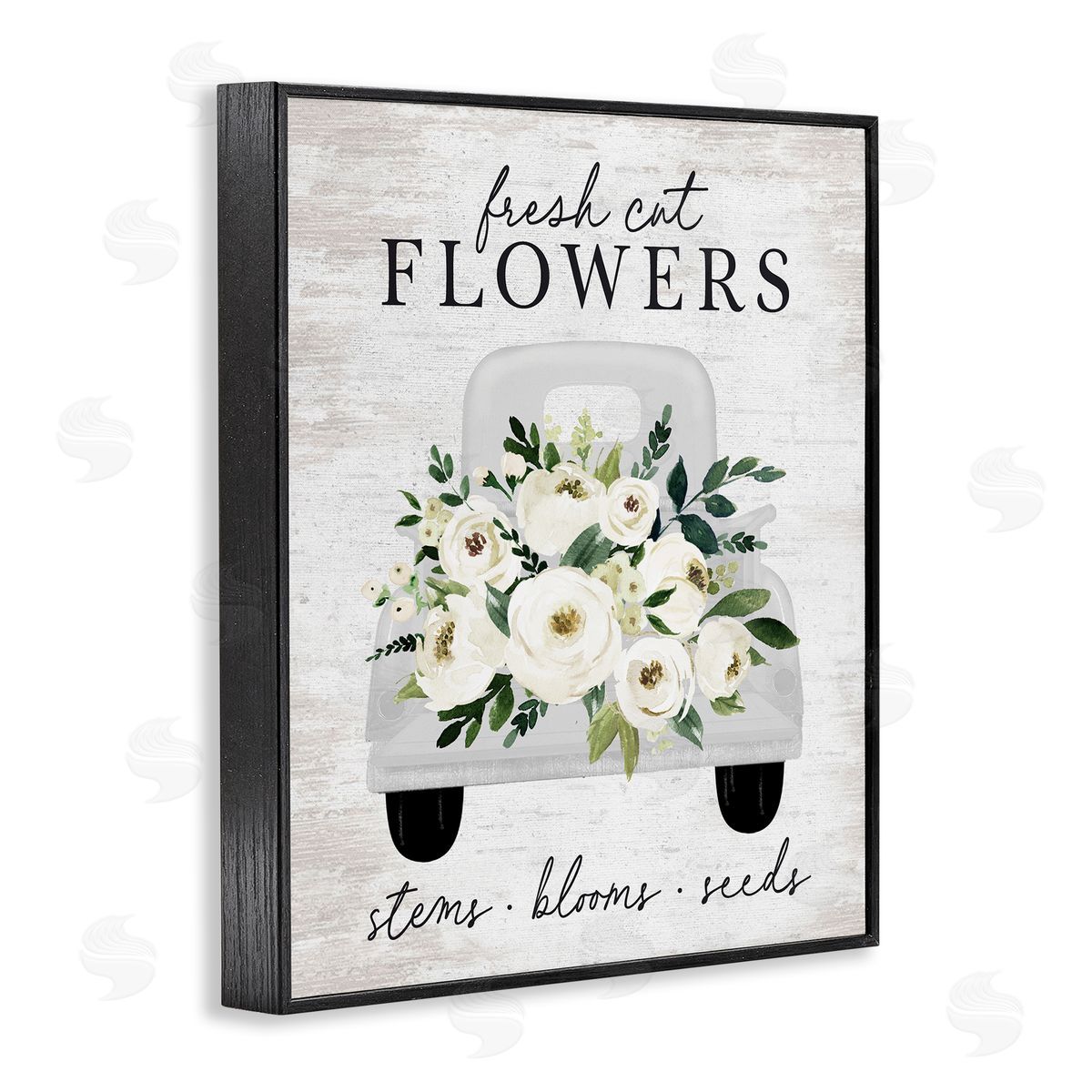 Lettered and Lined Fresh Cut Flowers White Roses Carnations Truckload Black Framed Giclee Wall Art Print