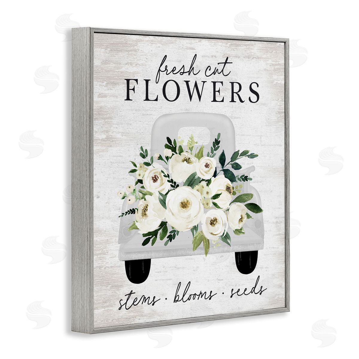 Lettered and Lined Fresh Cut Flowers White Roses Carnations Truckload Gray Framed Giclee Wall Art Print