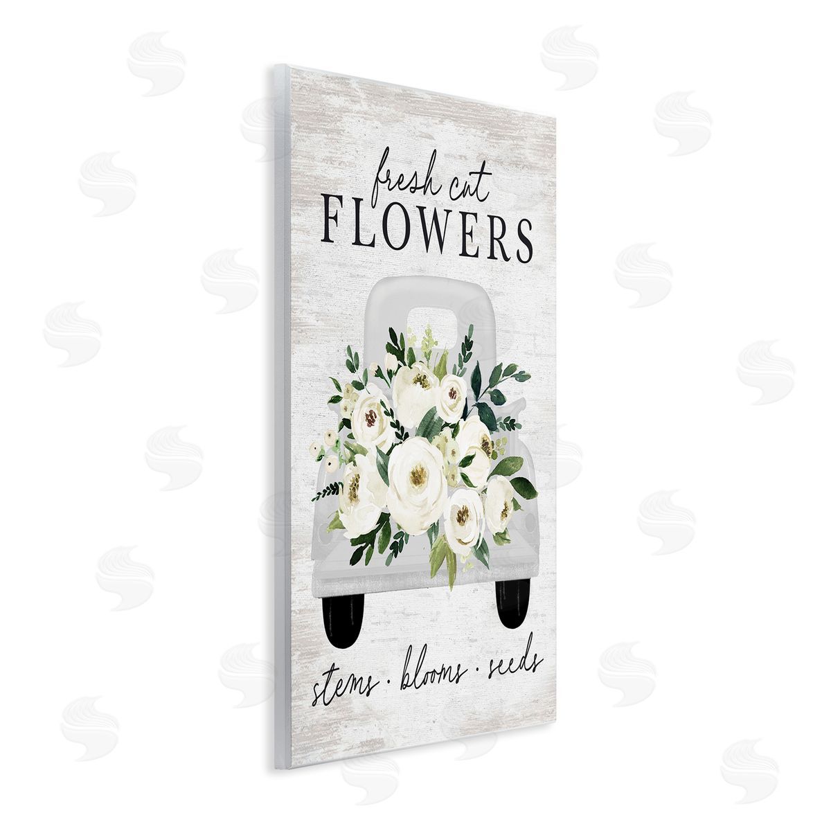Lettered and Lined Fresh Cut Flowers White Roses Carnations Truckload Wall Plaque Art Print