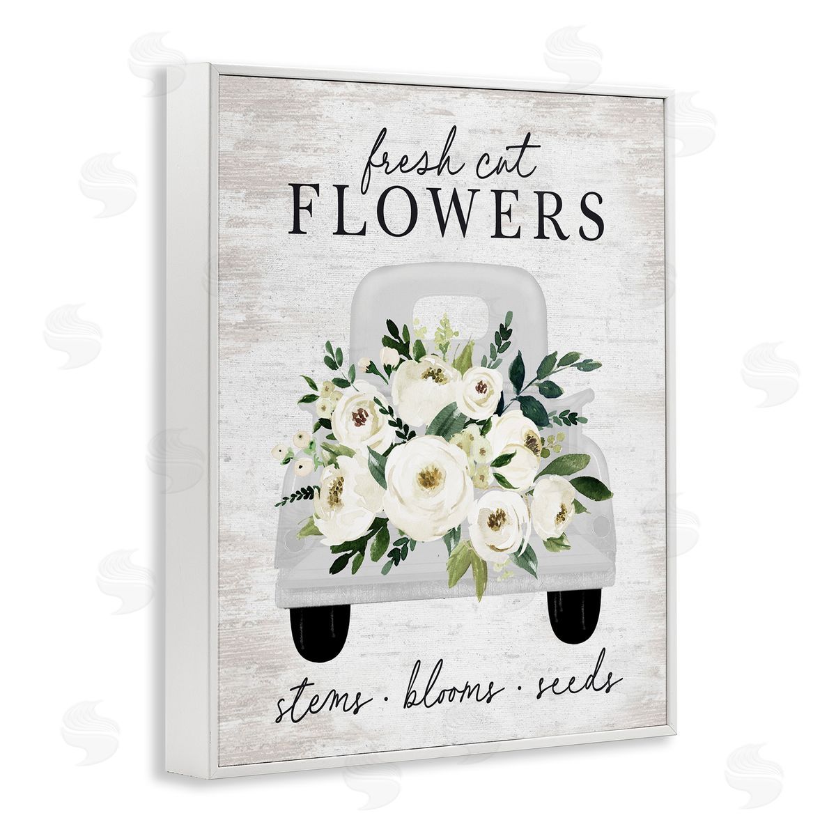Lettered and Lined Fresh Cut Flowers White Roses Carnations Truckload White Framed Giclee Wall Art Print