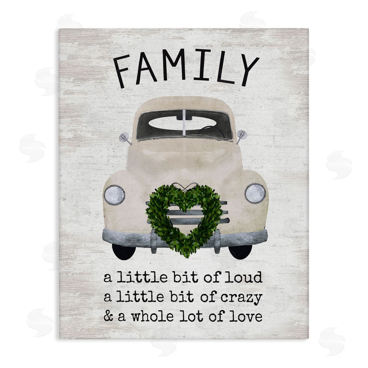 Lettered and Lined Wholesome Family Sign Antique Car Heart Wreath Stretched Canvas Wall Art Print