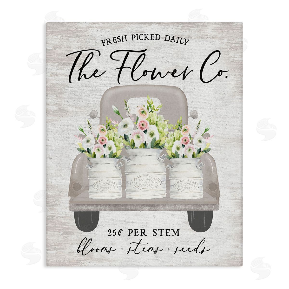 Lettered and Lined Antique Flower Sign Vintage Truck Bouquet Blossoms  Stretched Canvas Wall Art Print