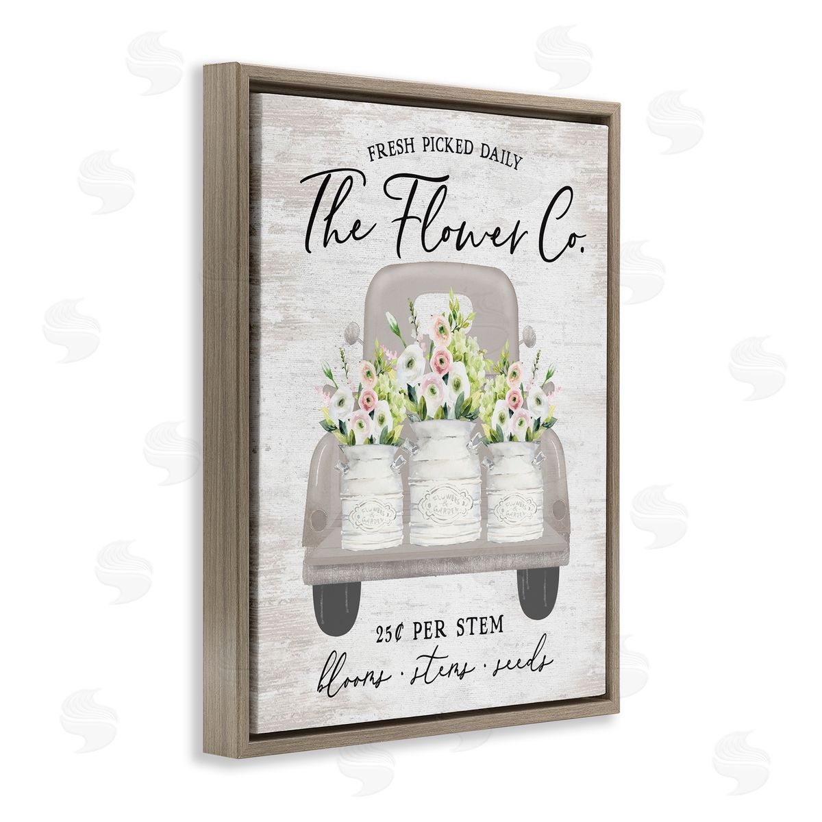 Lettered and Lined Antique Flower Sign Vintage Truck Bouquet Blossoms Brown Floating Frame Canvas Wall Art Print