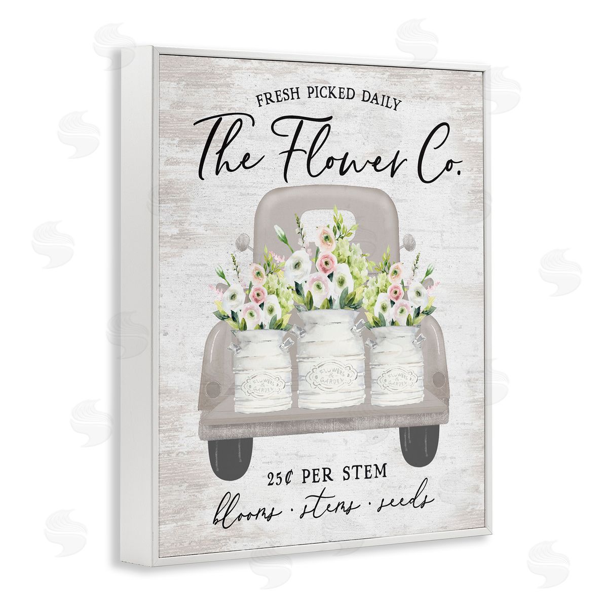 Lettered and Lined Antique Flower Sign Vintage Truck Bouquet Blossoms White Framed Giclee Wall Art Print