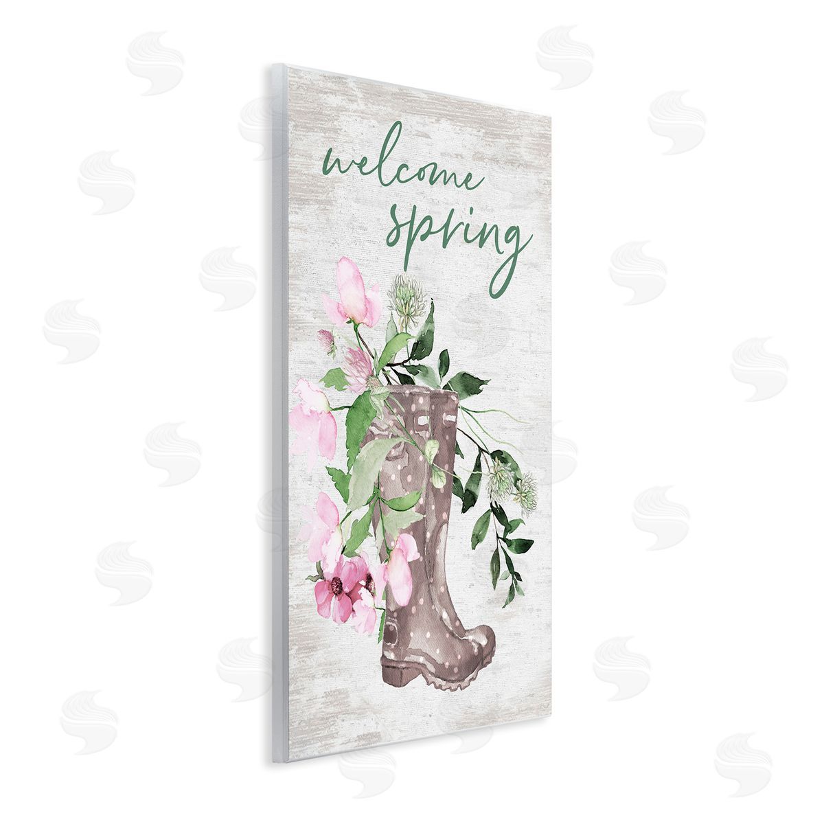 Lettered and Lined Welcome Spring Seasonal Rain Boots Flower Arrangement Wall Plaque Art Print