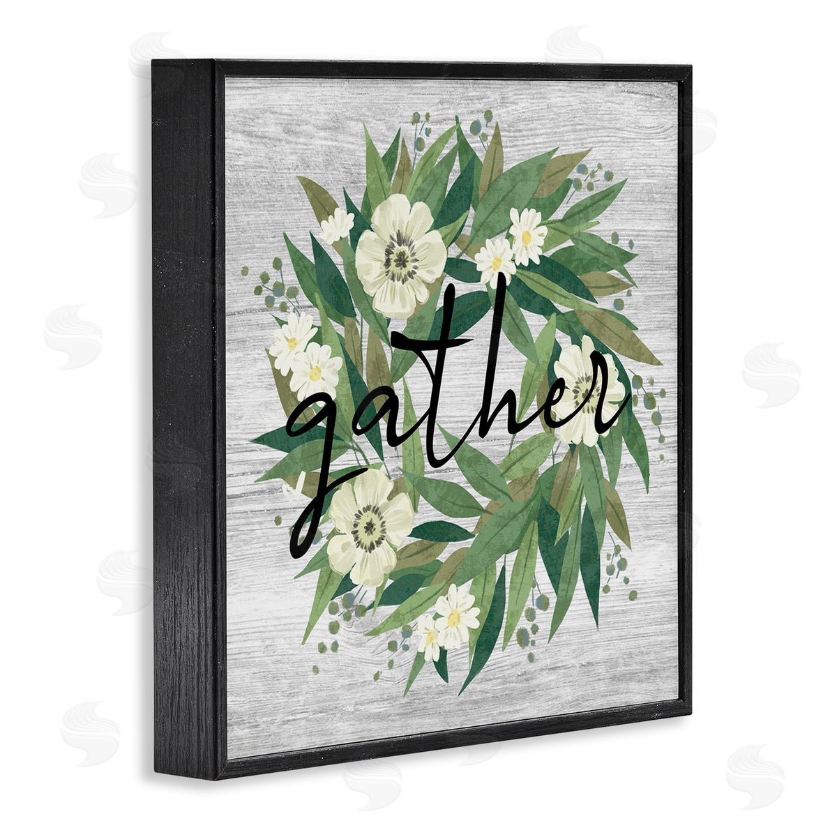 Ziwei Li Gather Calligraphy Wreath Country White Botanicals Blossoms Black Framed Glicee Wall Art Print