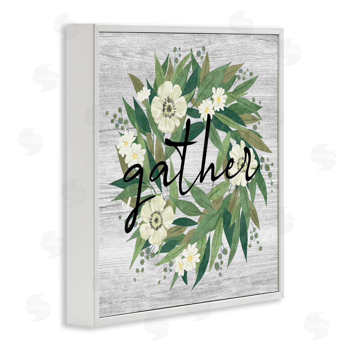 Ziwei Li Gather Calligraphy Wreath Country White Botanicals Blossoms White Framed Glicee Wall Art Print