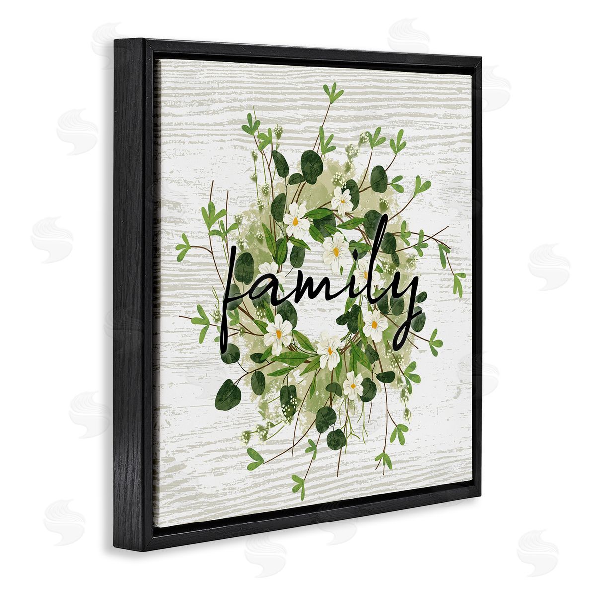 Ziwei Li Rustic Wreath Family Calligraphy Country Grain Pattern  Black Floating Frame Canvas Wall Art Print