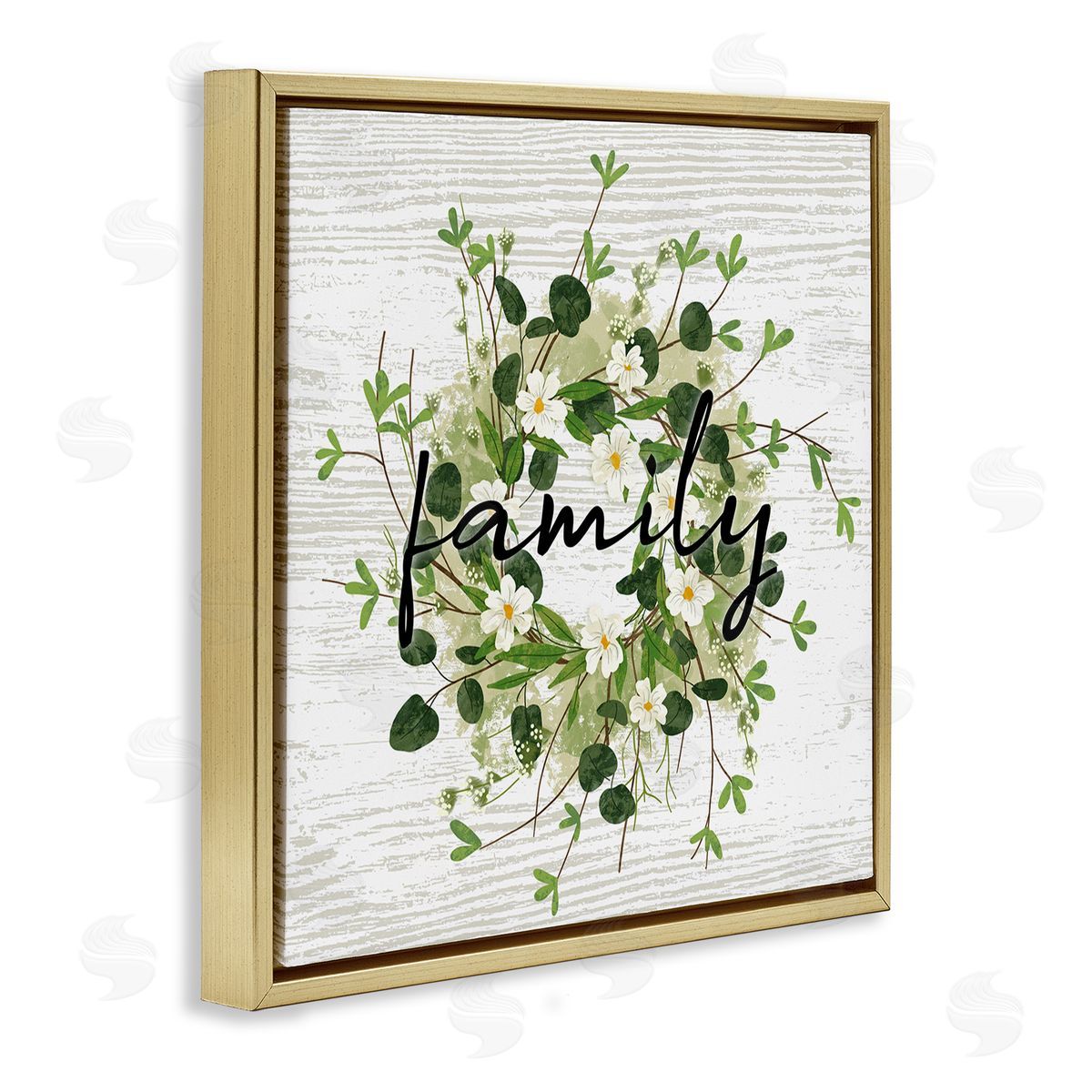 Ziwei Li Rustic Wreath Family Calligraphy Country Grain Pattern  Gold Floating Frame Canvas Wall Art Print