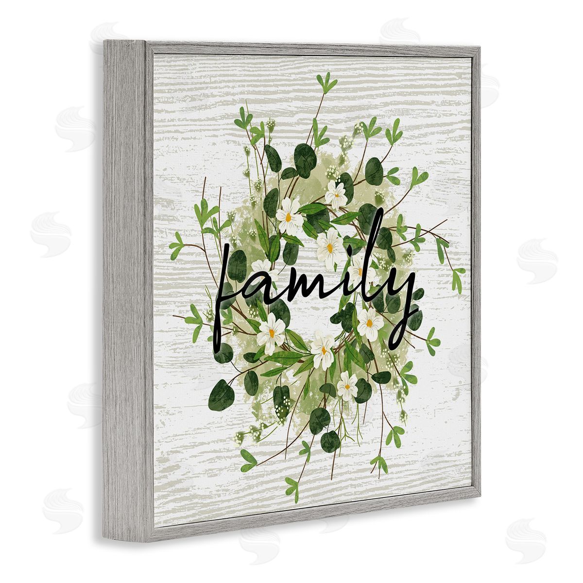 Ziwei Li Rustic Wreath Family Calligraphy Country Grain Pattern  Gray Framed Glicee Wall Art Print