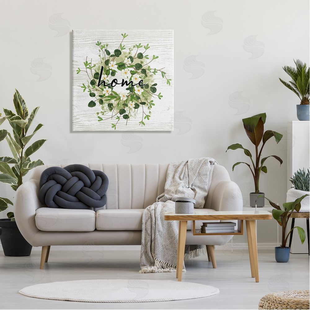 Ziwei Li Delicate Botanical Wreath Home Sign Rustic Farmhouse Canvas Wall Art in Room