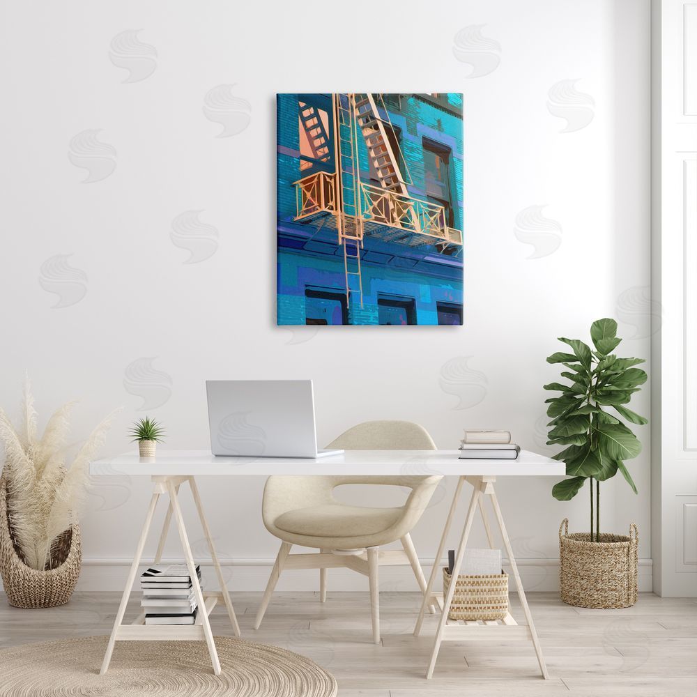 Noah Bay Urban City Architecture Building Blue Evening Lighting  Canvas Wall Art Print in Room