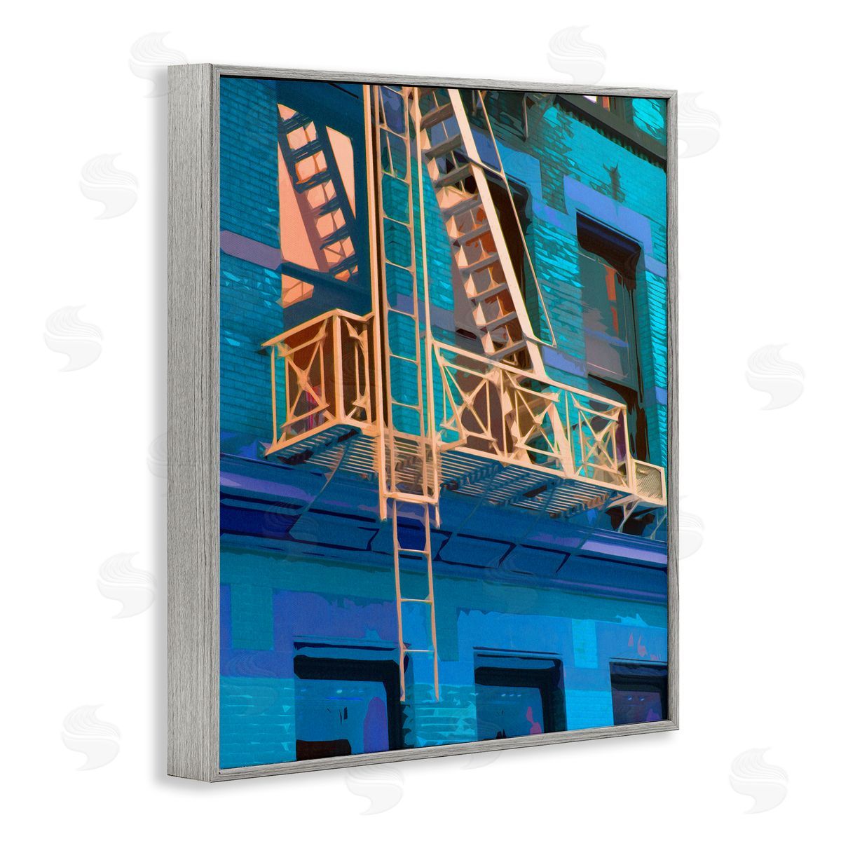 Noah Bay Urban City Architecture Building Blue Evening Lighting  Gray Framed Giclee Wall Art Print