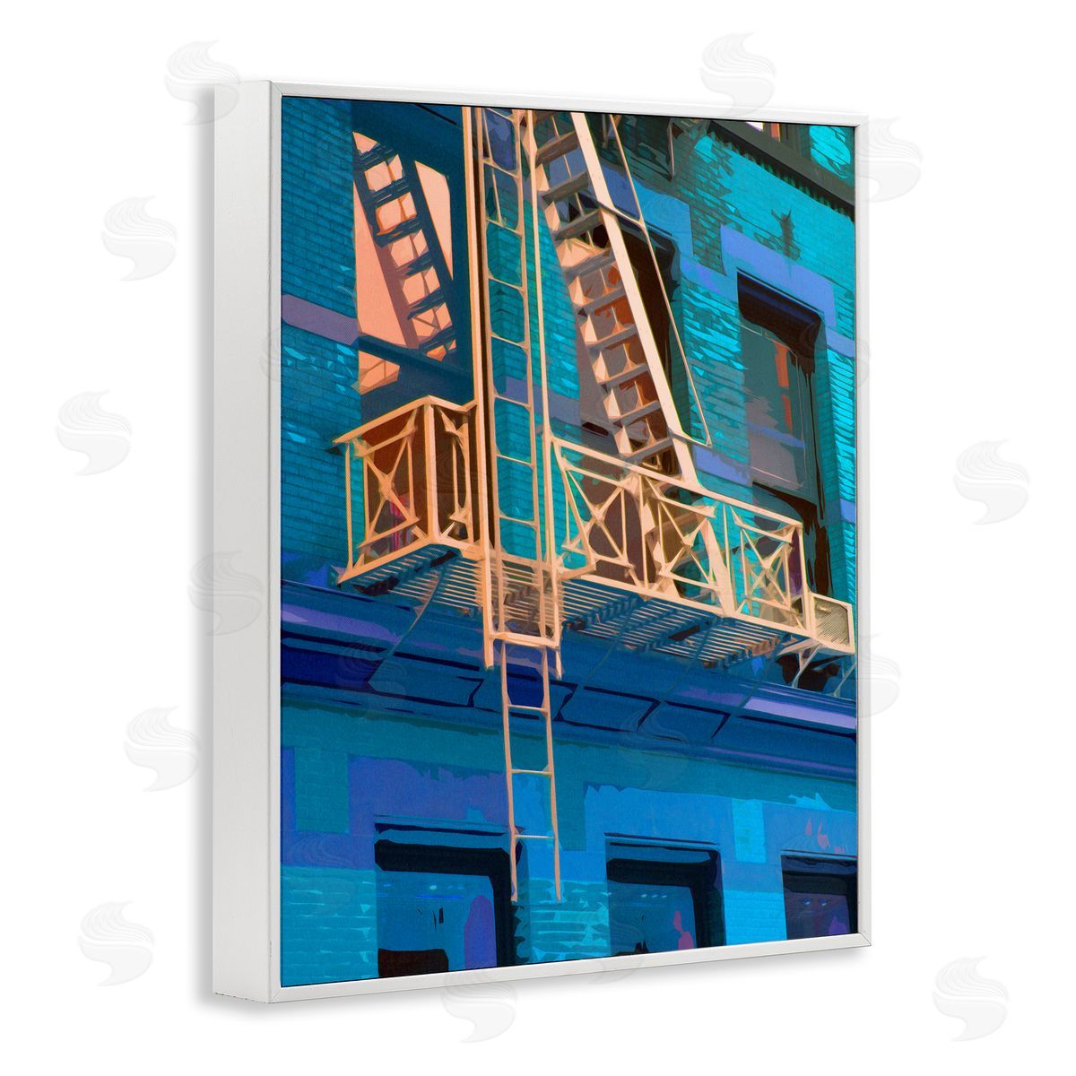 Noah Bay Urban City Architecture Building Blue Evening Lighting  White Framed Giclee Wall Art Print