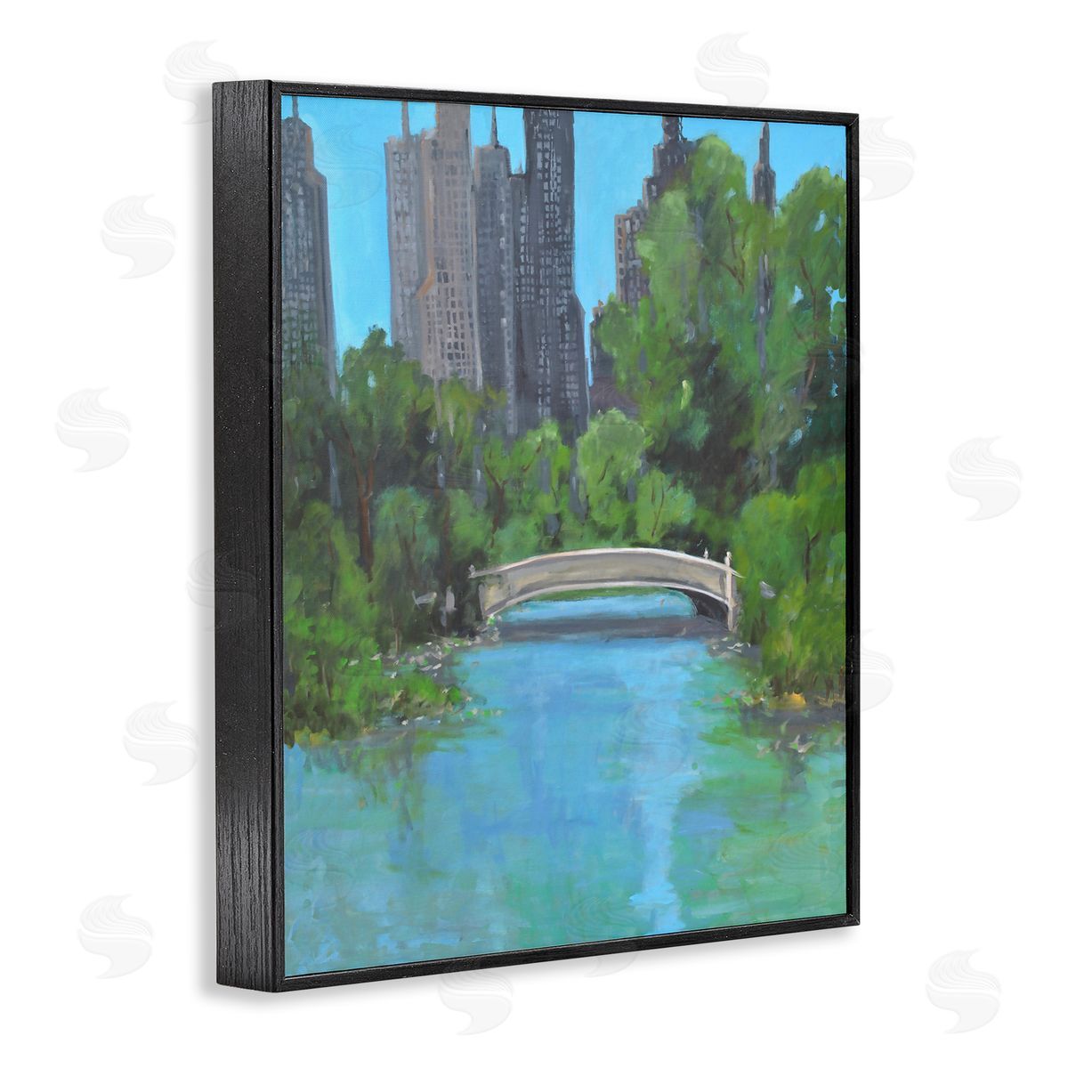 Allayn Stevens Urban City Park Town Bridge Over Lake Black Framed Giclee Wall Art Print